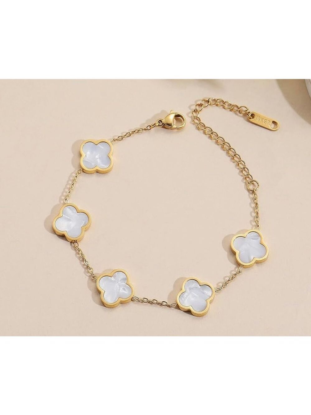 Gold & White Mother of Pearl Clover Charm Bracelet 18k plated